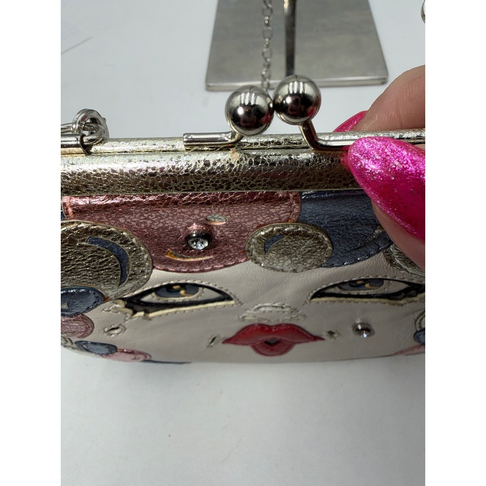 Brighton Vintage Love Caty Metallic Silver Leather Face Coin Purse Crossbody Bag - Picture 9 of 11